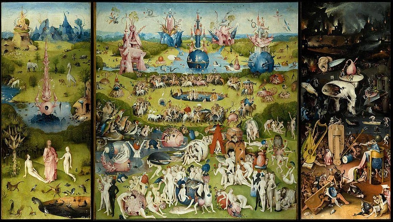 Hieronymus Bosch: A gyönyörök kertje (1500–1504 k.; olaj, fa; 220×389 cm; Prado, Madrid)