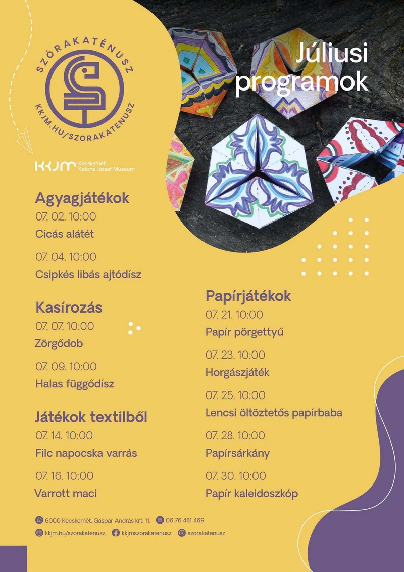 Nyári szünidei foglalkozások a Szórakaténusz Játékmúzeum és Műhelyben Kecskeméten
