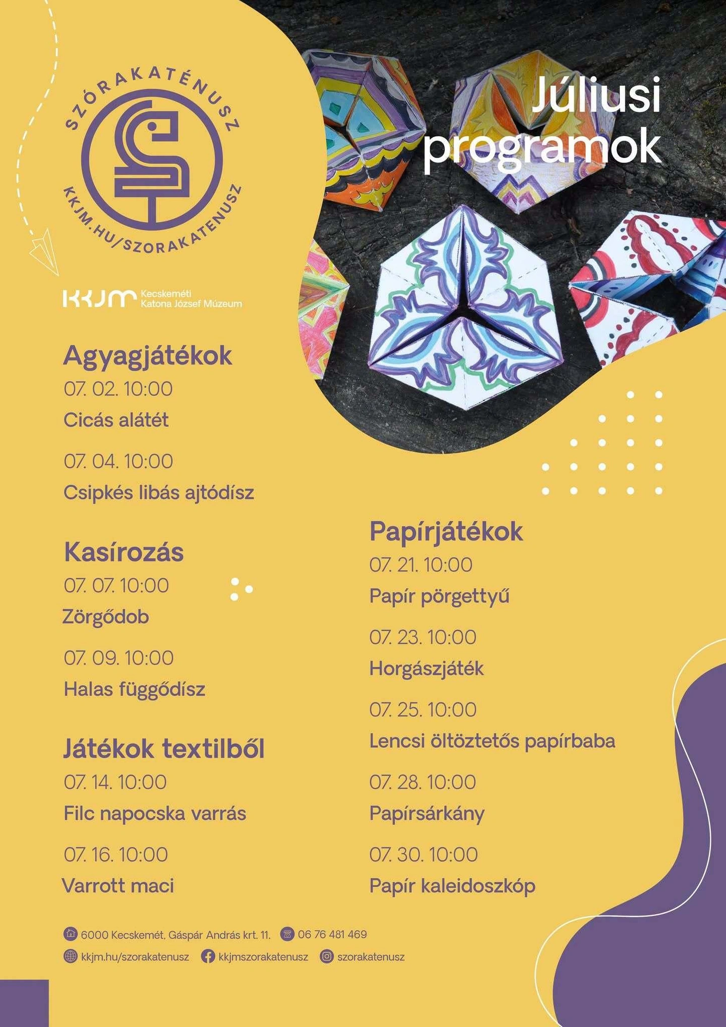 Nyári szünidei foglalkozások a Szórakaténusz Játékmúzeum és Műhelyben Kecskeméten