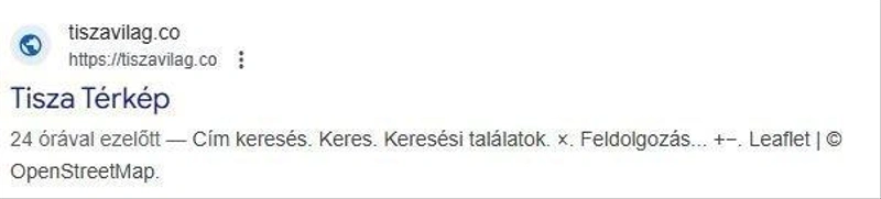 A Tisza Világ térkép 24 órával a képernyőkép készítése előtt került a google találatai közé. A kép 2025.11.08-án 12:55-kor készült. Az index 3 órával később már minden pontos adatott tudott a térképről.