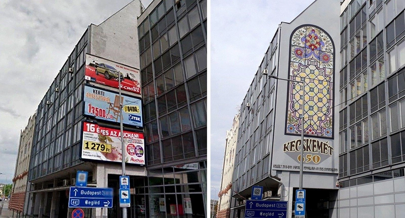 Róth Miksa üvegfestő mester munkája alapján a kivitelező: Neopaint Works. Az elképzelés Szabó Csabától, a Hírös Agóra Kulturális és Ifjúsági Központ ifjúságfejlesztési vezetőjétől származott. / Fotó: neopaint.hu