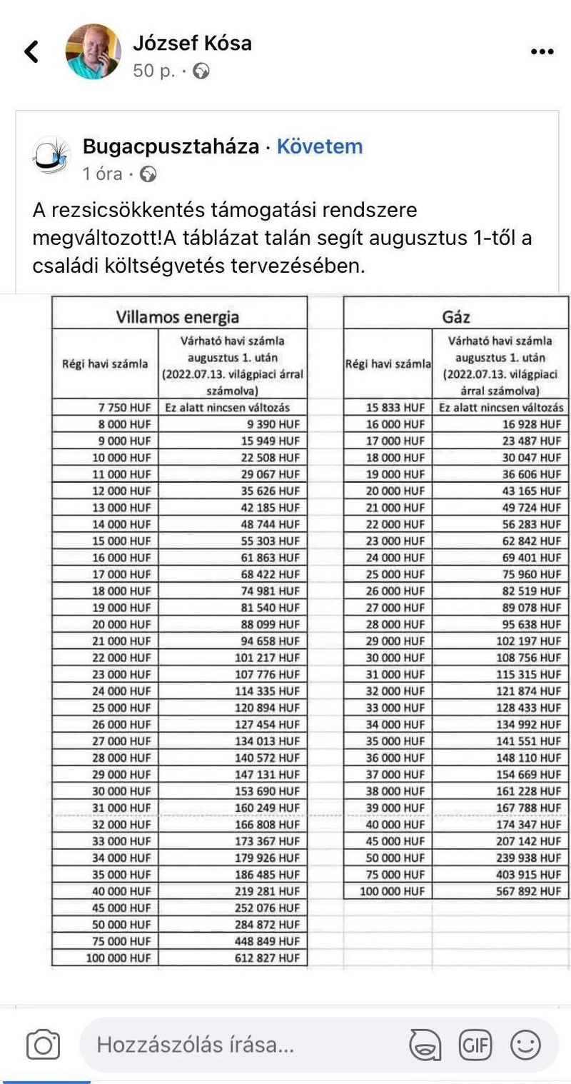 Kósa József helyi fideszes képviselő rövid ideig elérhető facebook bejegyzése