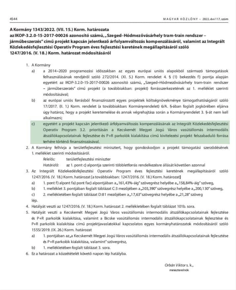 Részlet a Magyar Közlönyből.