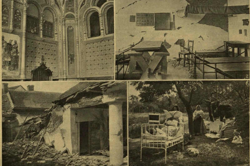 Nagy kár érte a templomokat és a tornyokat is / Képkivágás: Vasárnapi Újság, 1911. július 16.