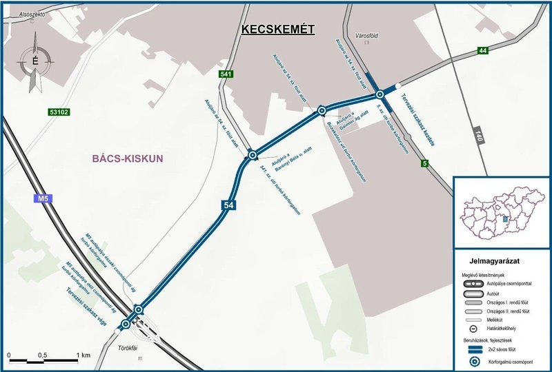 Az 54-es főút kecskeméti négysávos szakasza (Térkép: Iho.hu / NIF Zrt.)