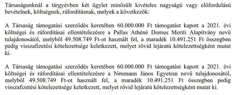 Részlet a BC4LS Kft. 2021-es kiegészítő mellékletéből.