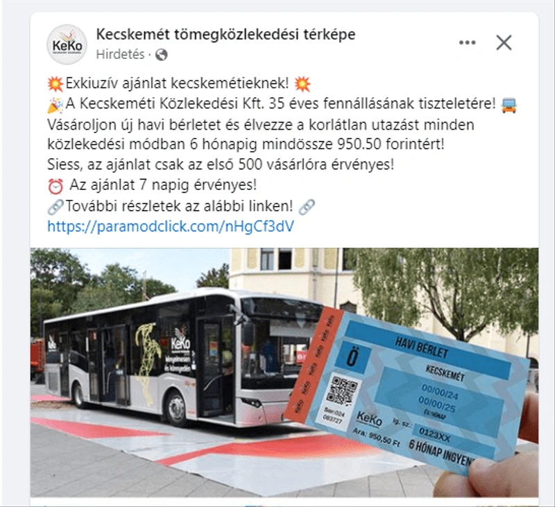 Ezzel a Facebook poszttal terjesztenek valótlan információt a Kecskeméti Közlekedési Központ Kft. nevében