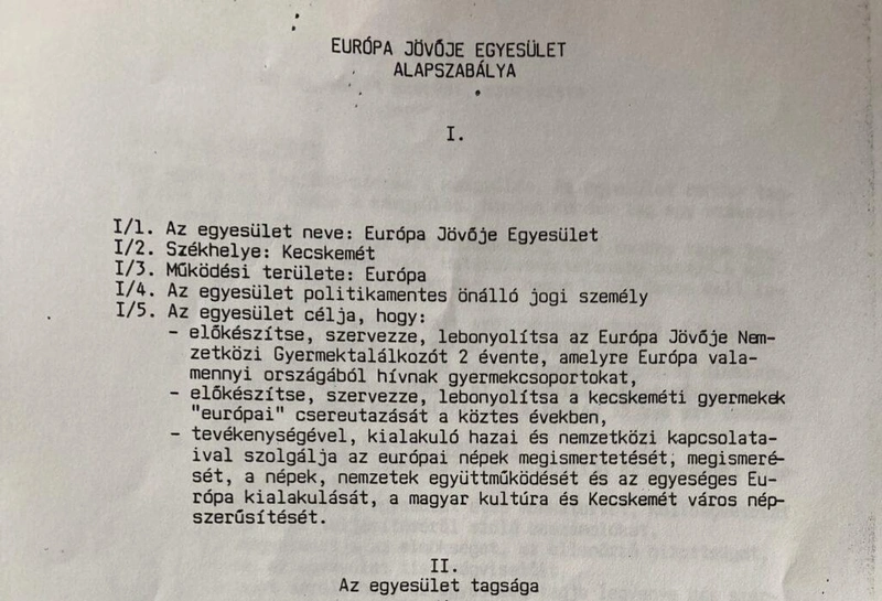 Részlet az egyesület 1990. szeptember 29-én elfogadott alapszabályából (eredeti dokumentumból)