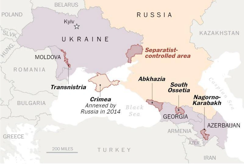 A befagyott konfliktuszónák / Map by Washington Post