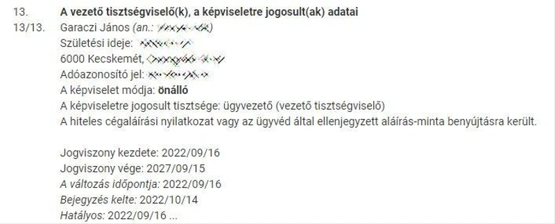 Garaczi János a Kecskeméti Lapok Kft. ügyvezetője, a cégnek 30 napja van bejelenteni a változást, ami egyelőre nem történt meg.