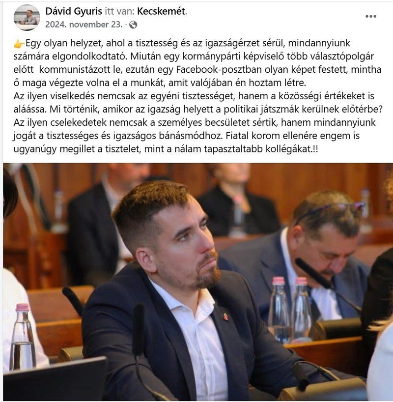 Képernyőfotó, Gyuris Dávid politikusi Facebook-oldala