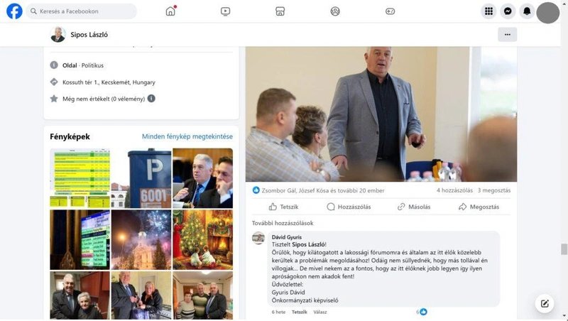Képernyőfotó, Sipos László politikusi Facebook-oldala