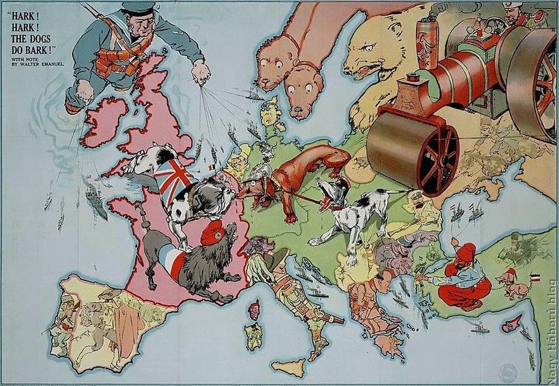 Angol szatirikus térkép 1914-ből / Fotó: https://nagyhaboru.blog.hu/