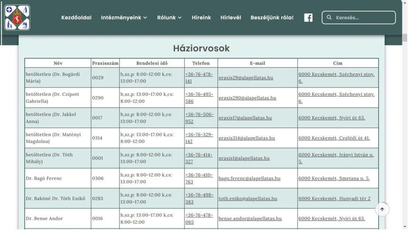 Képernyőfotó, ESZII honlapja