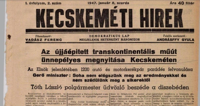 Kecskeméti Hírek / Fotó: Arcanum