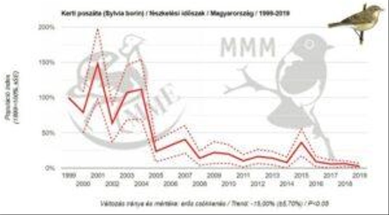 A kerti poszáta állományának alakulása Magyarországon 1997–2019 között (Grafikon: MME)