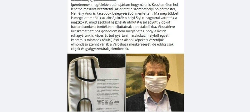 Király József megtalálta a maszkhiány megoldását Kecskeméten / Fotó: Király József közösségi oldala