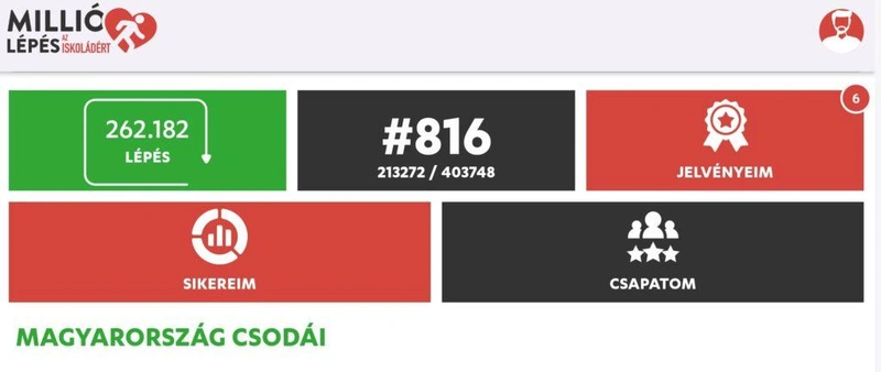 Képernyőfotó: MillióLépés mobilapplikáció