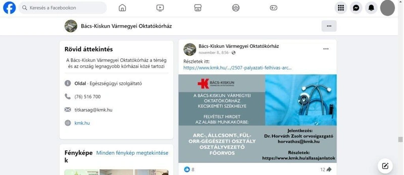 Forrás: Bács-Kiskun Vármegyei Oktatókórház Facebook oldala
