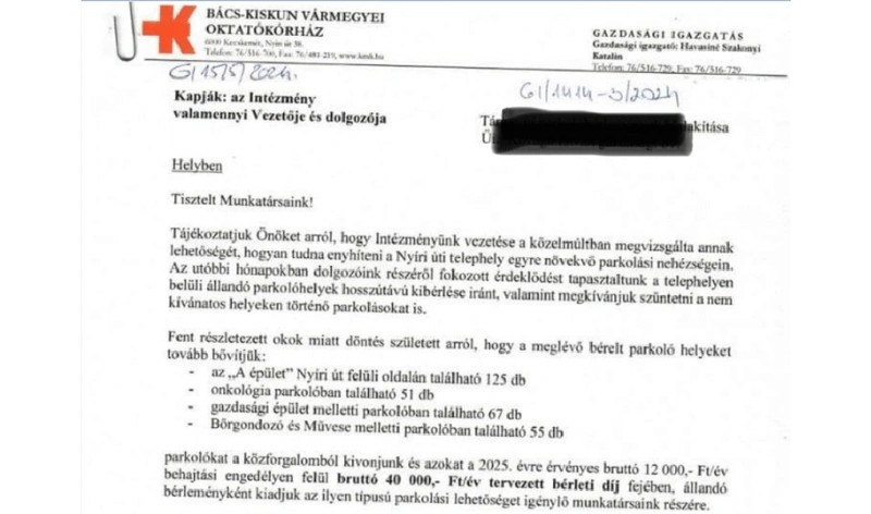 Körlevél, amit az intézmény valamennyi vezetője és dolgozója kapott november 18-án