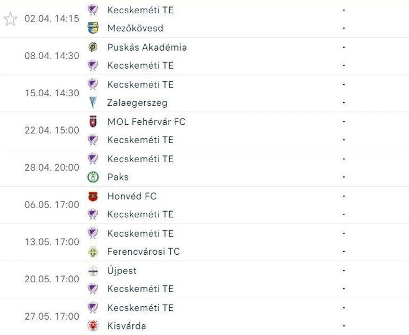 A KTE hátralévő meccsei / forrás: eredmenyek.com