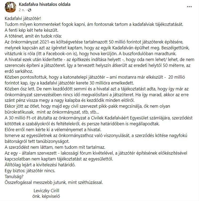 Facebook/Kadafalva hivatalos oldala