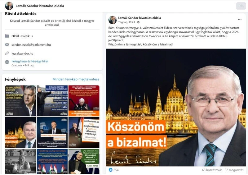 Képernyőfotó / Lezsák Sándor Facebook-oldala
