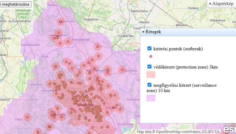 Madárinfluenza Bács-Kiskun megyében 2020 tavaszán / az interkatív térképet készítette a NÉBIH