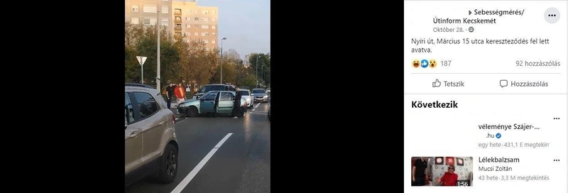 Baleset október 28-án. Fotó: képkivágás – Sebességmérés/Útinform
