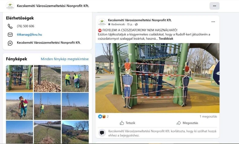 Forrás: Kecskeméti Városüzemeltetési Nonprofit Kft. Facebook-oldala