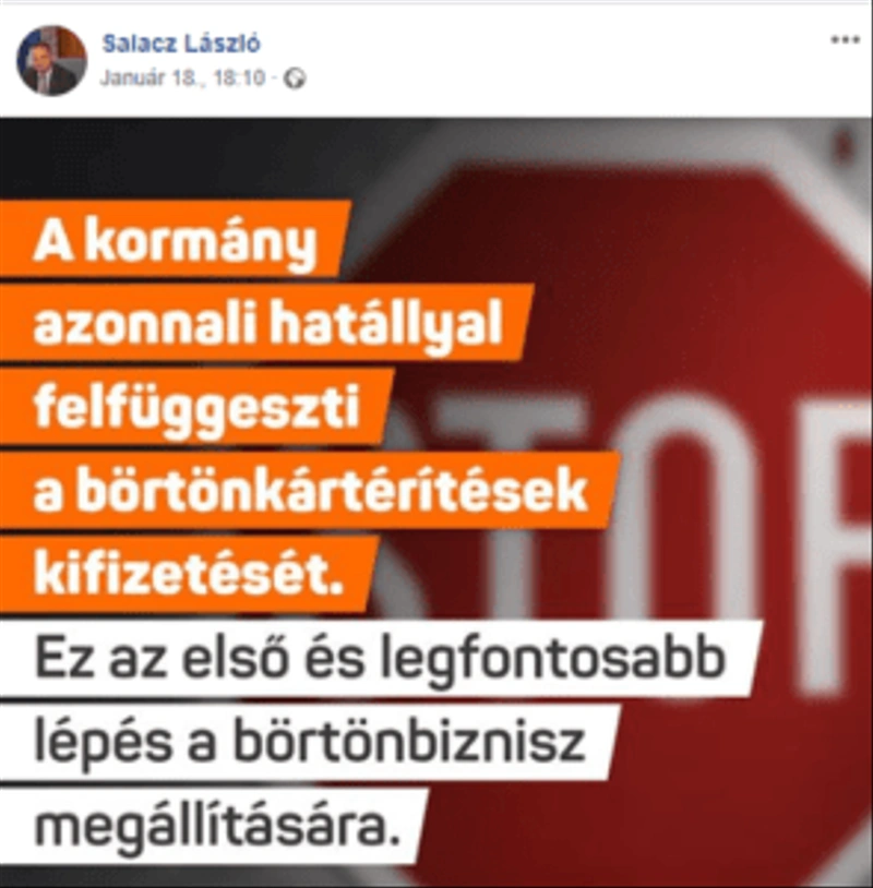 Salacz László 2016-ban megszavazta a kártérítés összegét megállapító törvényt.