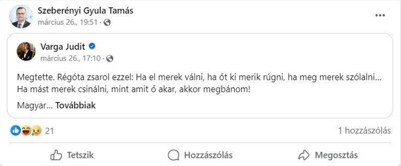 Képernyőfotó, Szeberényi Gyula Tamás Facebook-oldala