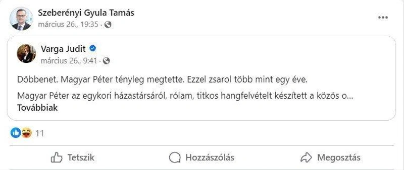 Képernyőfotó, Szeberényi Gyula Tamás Facebook-oldala