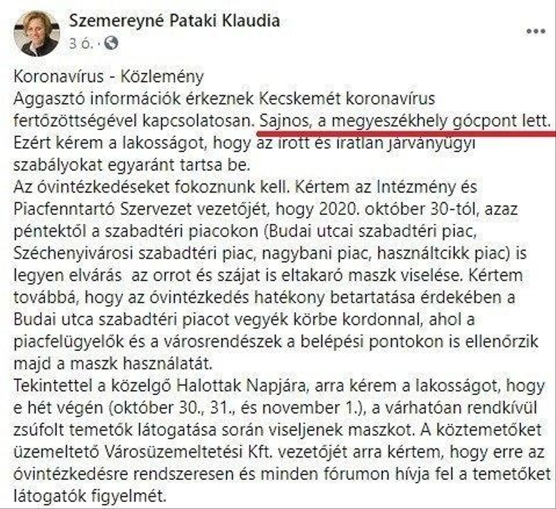 Facebook/Szemereyné Pataki Klaudia (kiemelés tőlünk)