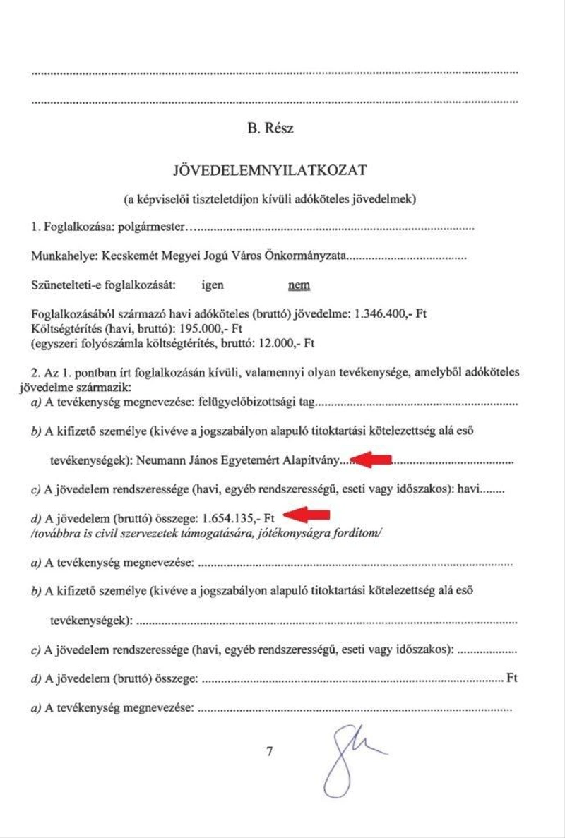 Részlet Szemereyné Pataki Klaudia 2024 januárjában készített vagyonnyilatkozatából / forrás: KiMitTud