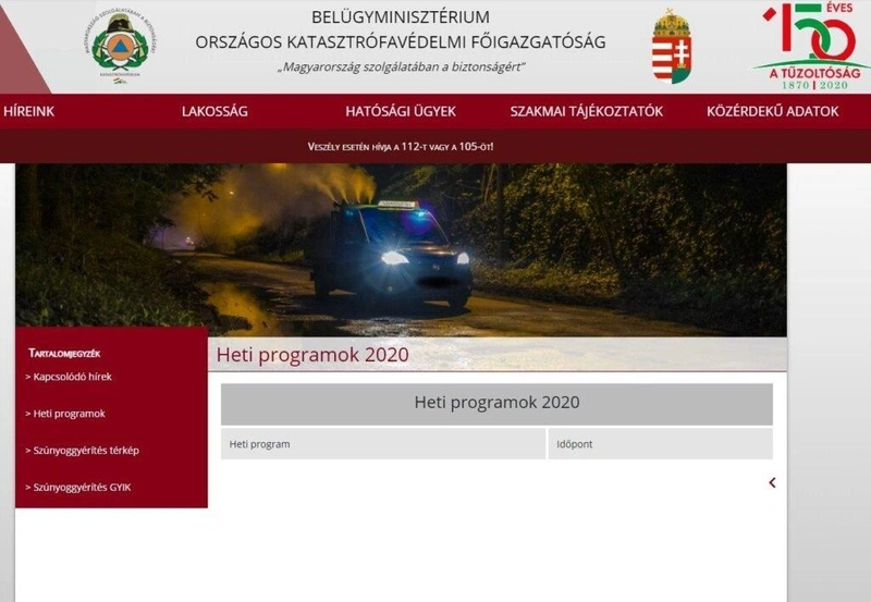 képkivágás a katasztrófavédelem honlapjáról