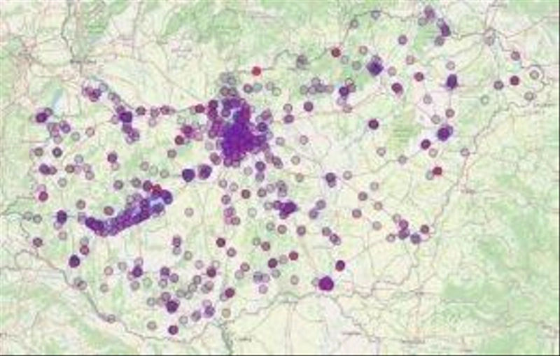 Teniszpályák Magyarországon (Kép: Openstreetmap.org)