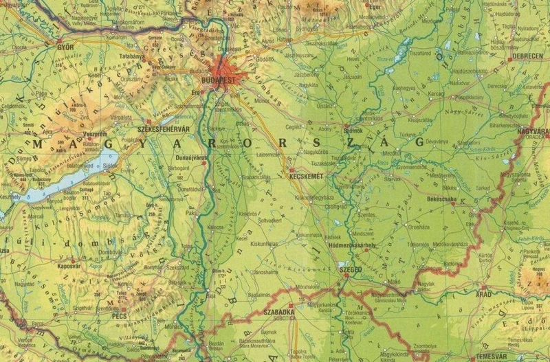 A térkép színeiből is látszik a Duna-Tisza közén kiemelkedő Homokhátság