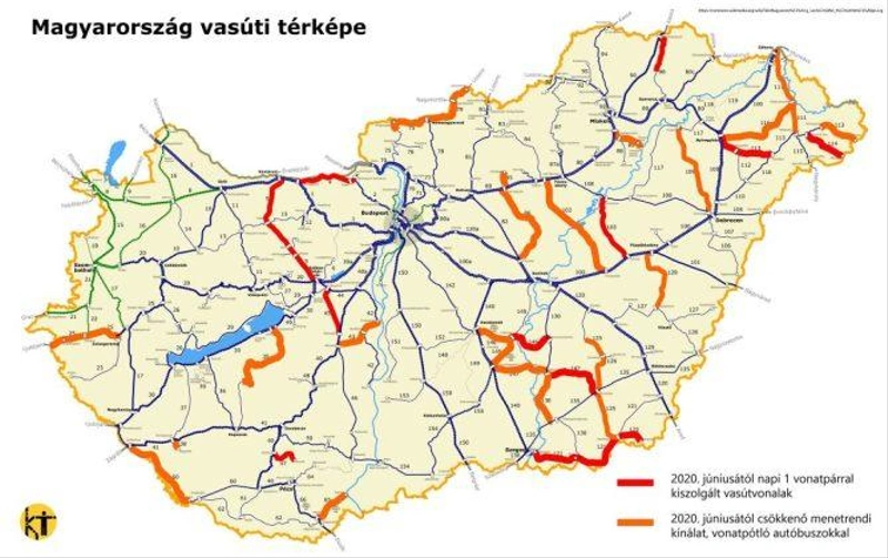 Az érintett vasútvonalak térképe (Kép: Közlekedő Tömeg, Commons.wikimedia.org)