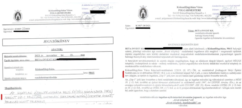 Részlet a jegyzőkönyvből és a hatósági bizonyítványból
