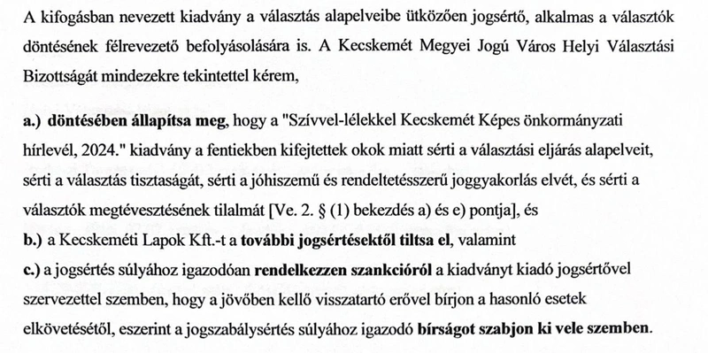 A „Válasszon Jövőt! Egyesület” beadványa