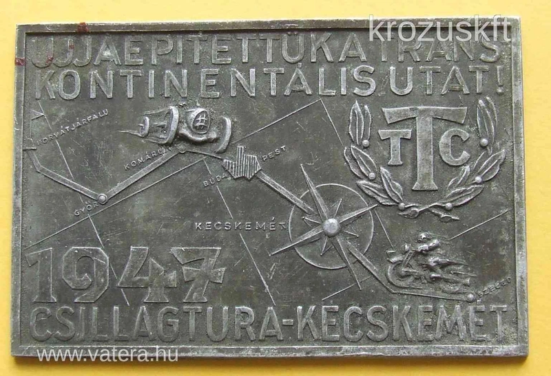 Veterán autó motoros plakett 1947 Kecskemét Csillagtúra