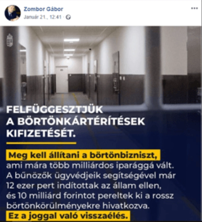 Zombor Gábor támogatta a börtönkártérítéses törvényt.