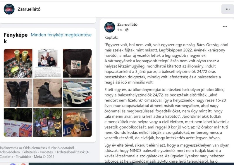 Forrás: Zsaruellátó közösségi oldala