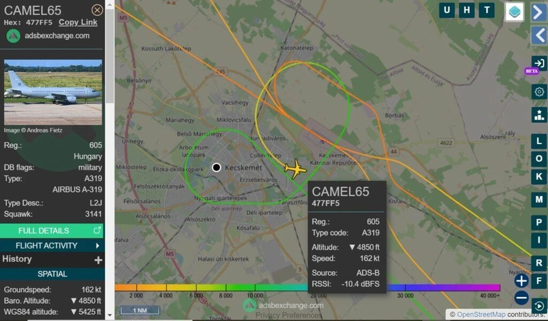 Forrás: ADS-B Exchange repülőgép-követő, képernyőfotó
