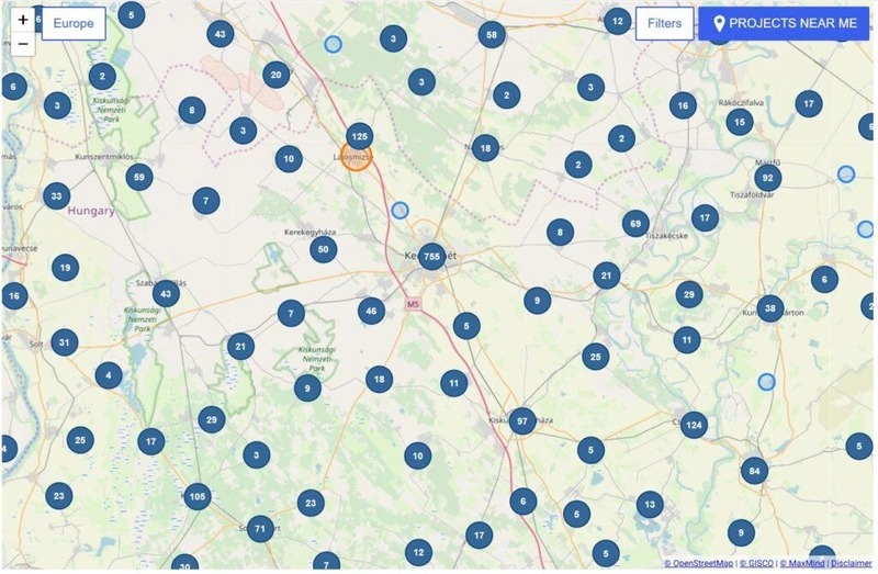 Uniós projektek Kecskeméten és környékén / Forrás: kohesio.ec.europa.eu