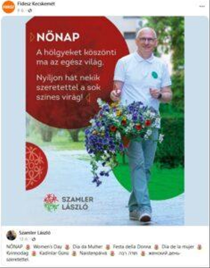 „A hölgyeket köszönti ma az egész világNyíljon hát nekik szeretettel a sok színes virág.”Forrás: Facebook.