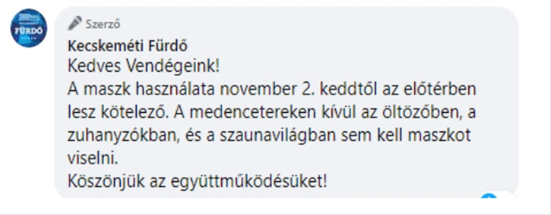 Képkivágás a Kecskeméti Fürdő Facebook oldaláról