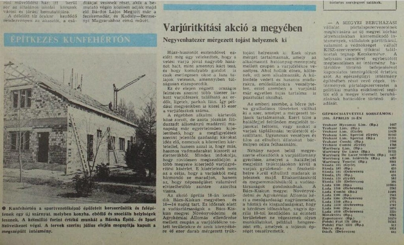 A Petőfi Népe 1980. április 17-ei számában arról írt, hogy „varjúritkítási akció” keretében 46 ezer mérgezett tojást helyeznek ki