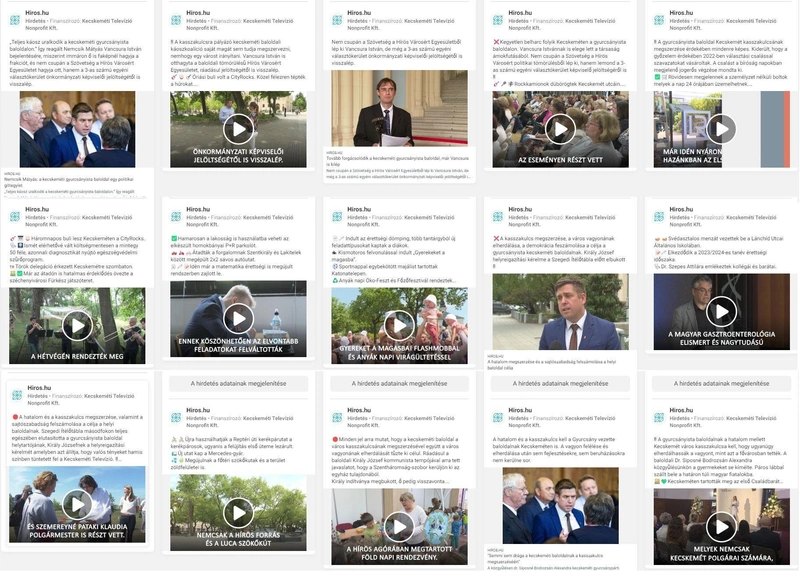 A hiros.hu hirdetéseinek egy része az önkormányzat tevékenységét emeli ki, a másik pedig megismétli a Fidesz negatív kampányának kulcsszavait / KecsUP montázs